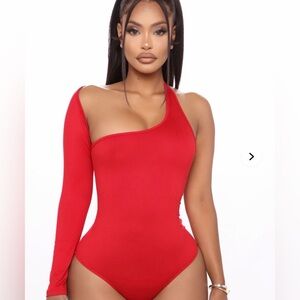 Fashion Nova Arms Around Me Single Sleeve Bodysuit Red Sz Small